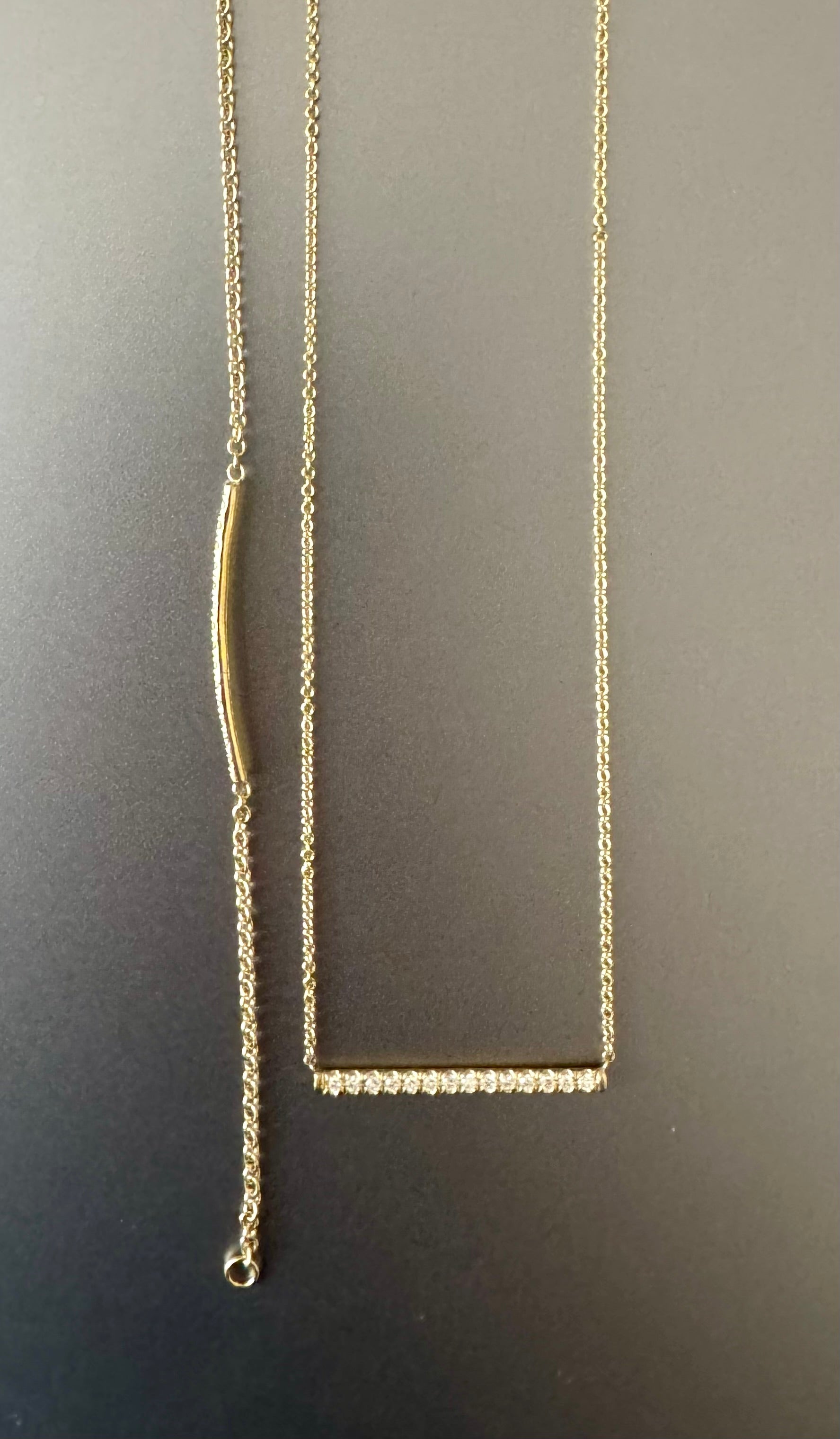 18k Yellow Gold Long Diamond Bar Bracelet + Necklace